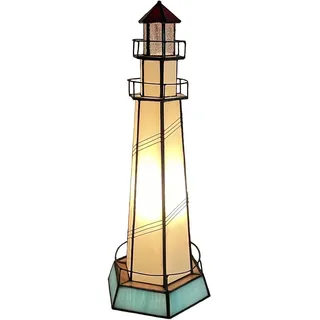 Bieye L30871 Leuchtturm-Tischlampe im Tiffany-Stil mit Buntglas-Akzent, für die Heimdekoration (Blau 2, 5.5x5.5x15 Zoll)