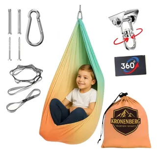 Kronenberg Tuchschaukel Ganzkörpersocke (Sensorische Therapieschaukel aus elastischem Nylon), Hängeschaukel, höhenverstellbar, 360° drehbar, für drinnen & draußen bunt