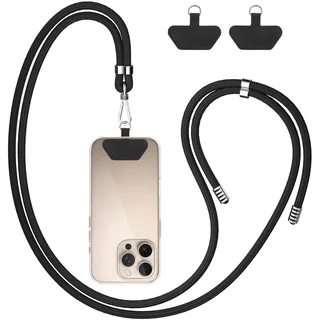COCASES Handyband Universal mit 2 Pads, Handy Lanyard zum Umhängen mit 2 Stück Patchs, Handygurt aus Nylon kompatibel mit jeden Smartphones, Umhängenband Abnehmbar für meisten Hülle Dunkelschwarz