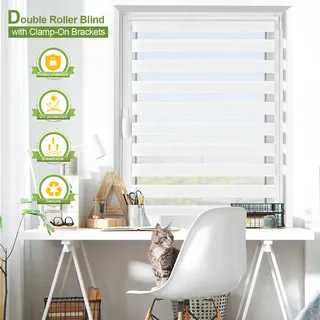 【3 € Rabatt ab 10 €】EcoHue DuoRollo Klemmfix Doppelrollo, ohne Bohren, mit Klemmträgern, für Fenster und Türen, Weiß, B 100 cm x H 150 cm, 1 Stück