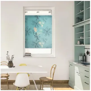 LICHTBLICK ORIGINAL Plissee Plissee Klemmfix, ohne Bohren, blickdicht, Aqua Floral - Blau, blickdicht, freihängend, Klemmfix blau 90 cm x 130 cm