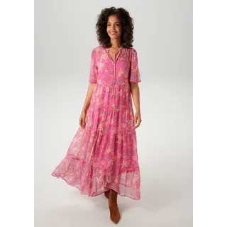 Sommerkleid ANISTON CASUAL, Damen, Gr. 36, N-Gr, pink (pink, sand, orange, rot, gelb, lavendel, rot, wollweiß, rosa, apricot, zimt), Chiffon, Obermaterial: 100% Polyester. Futter: 100% Polyester, Paisley, bedruckt, geblümt, lässig geschnitten knöchelfrei, V-Ausschnitt, Kleider Sommerkleid, mit fantasievollem Blumen- und Paisley-Druck