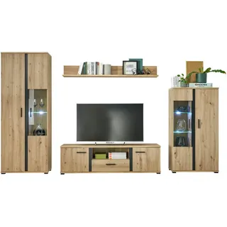 Mid.you Wohnwand, Schwarz, Eiche, Holzwerkstoff, 12 Fächer, 1 Schublade(n) Schubladen, Made in EU, Wohnzimmer, Wohnwände, Anbauwände