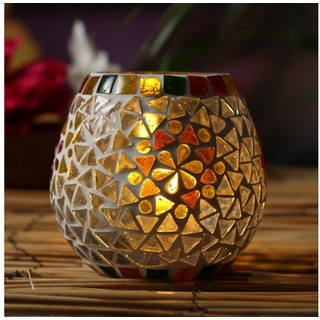 MARELIDA Windlicht Windlicht Mosaik Glas Kerzenhalter Teelichthalter Teelichtglas H: 11cm (1 St) gelb|weiß