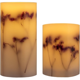 Pauleen LED Dekolicht LED-Kerze Shiny Bloom, 2er Set, Wachskerze, mit Timer, weiss/Blumen lila|weiß