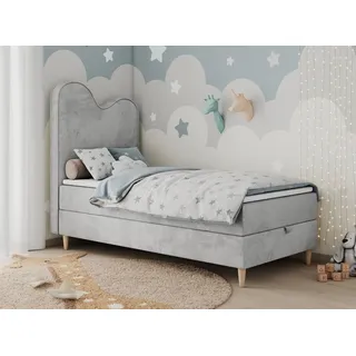 MKS MÖBEL Kinderbett FLOW, Boxspringbett für Kinder, mit hohem Kopfteil, Einzelbett mit Matratze grau|grün 90 cm x 187 cm x 55 cm