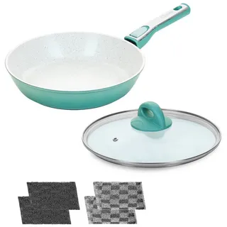 Genius Pfannen-Set Cerafit Revolution Pfanne Ø 28 cm (inkl. Clia Genie), Aluminium (Set 6-tlg., Pfanne, Deckel, Reinigungsschwämme), ThermoSpeed-Induktions-Technologie