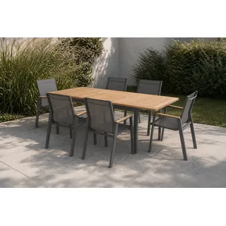 HARTMAN Aruba Garten-Essgruppe, xerix/natur, Alu/Teak, 6 Stapelsessel, 150/210x90cm