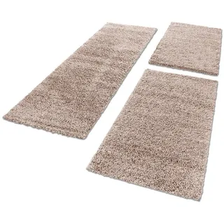 Carpettex Hochflor-Bettumrandung Unicolor - Einfarbig, Höhe 30 mm, (Bett-Set, 3-tlg., Bettvorlage), Schlafzimmer Teppich Bettumrandung Läufer Set 3 teilig beige 2 St. x 60 cm x 200 cm | 1 St. x 100 cm x 200 cm