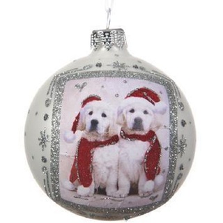 Kaemingk Weihnachtsbaumkugel Weihnachtsdeko - Glaskugel Hunde 2er-Set weiß