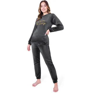 CityComfort Fleece Schlafanzug Damen Lang, 2-Teiliges Pyjama Set, Hausanzug Damen Winter, Geschenke für Frauen Jugendliche (M, Anthrazit) - M