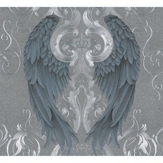 Glööckler Vliestapete Imperial Engelsflügel mit Krone Silber-Blau