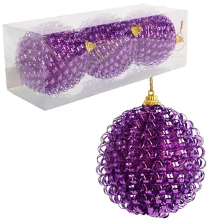 Set Mit 3 Verzierten Christbaumkugeln, 8 Cm, Lila