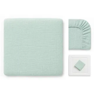 Wickelauflagenbezug 100% Baumwolle Musselin Bezug für Wickelauflage 85x75 und 75x75 cm – weicher Wickeauflagenüberzug, atmungsaktiv & waschbar MINT grün