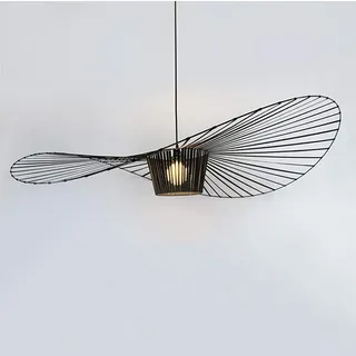 Vintage Hängeleuchte Wohnzimmer LED Vertigo Pendelleuchte (Licht Höhenverstellbar) Fiberglas/PU Hut Lichter E27 Kronleuchter für Restaurant Schatten Modern Schwarz Hängelampe
