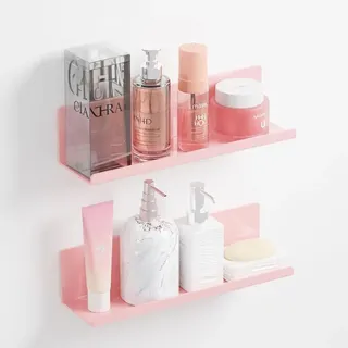 Wandregal ohne Bohren 30 cm, Acryl, rosa, Tragkraft 5 kg, für Badezimmer