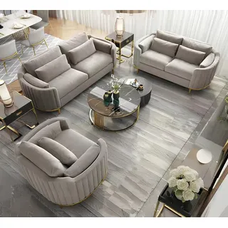 Luxus Edelstahl Samt Couch Polster Sitz 3+2+1 Set Garnitur Sofa Neu Wohnzimmer