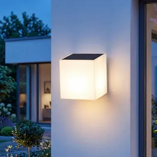LED Außenlampe Wand Solar mit Bewegungsmelder IP65 Weiß eckig neutralweißes Licht 4000 K 500 lm Modern - Weiß