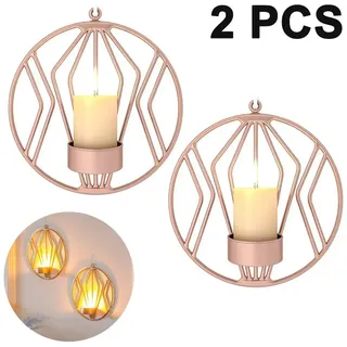 Metall-wandleuchter Kerzenhalter Dekor Set Von 1 Wandmontierten Kerzenleuchtern Halter Mit Glas, Kerzenleuchter Halter Für Wand, Home Wall Art Für Wohnzimmer Kamin Hof Weg,rose Gold