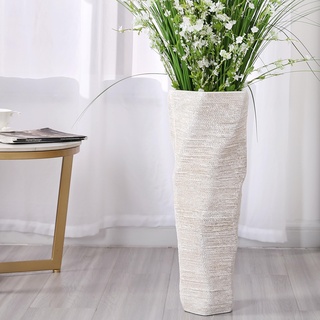 Leewadee Große Bodenvase Für Pampasgras Und Blumen, 58 cm hoch, Weiß, Resin