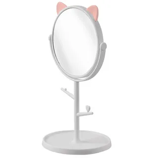 EUROXANTY Make-up Spiegel | runder Spiegel | Schminkspiegel | Kosmetikspiegel | Tischspiegel | Rundspiegel | runder Spiegel mit Ablage | schwenkbarer Standspiegel | katzenförmiger Spiegel | Weiß
