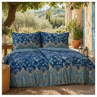 Bassetti Bettwäsche Indian Roses B2 200 x 200 cm, Mako Satin, 3 teilig blau