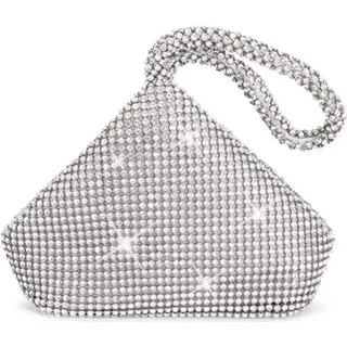 Topchances Damen Abend Party Strass Satin Plissee Abend Hochzeit Party Clutch Geldbörse Geldbörse Handtasche,Silber - Silber