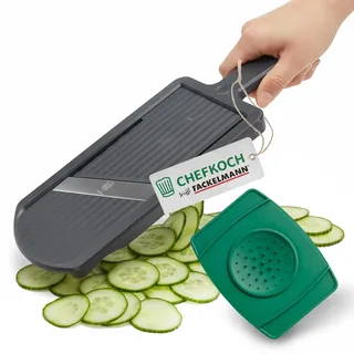 Chefkoch trifft Fackelmann Gemüsehobel mit Restehalter – Mandoline mit extrascharfen Edelstahlklingen. Gemüseschneider mit Verstellmöglichkeit von 1-6 mm. Made in Germany