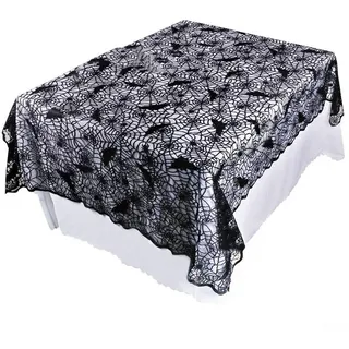 Hasaller Halloween-Tischdecke, Spitzenstoff, Spinnennetz-Tischdecken, gruselig, schwarz, Halloween-Tischdecken, Kürbis, Kamin, Kaminsims, Schal, Abdeckung für Halloween-Party-Dekoration (152,4 x 264,2