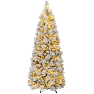 LIFEZEAL Pop Up Weihnachtsbaum mit Beleuchtung, 150cm/180 cm künstlicher Weihnachtsbaum mit Schnee, 130/170 LED-Lichtern, 378/517 dichte Zweige, Beschneit LED Tannenbaum, Einziehbares Christmas Tree
