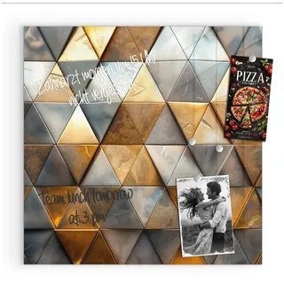 Primedeco Magnettafel Glas Dreiecksmuster Wand Pinnwand Whiteboard beschreibbar, (Inklusive Stift, Magnete und Montagematerial, 1-tlg., 9 verschiedene Größen), Magnetisch und Beschreibbar 50 cm x 50 cm