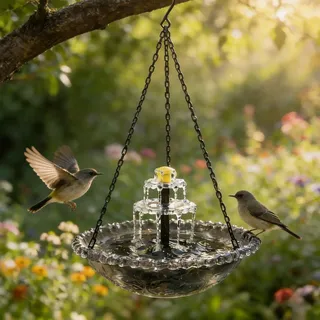 Vogeltränke Brunnen Solar Springbrunnen für Außen Runden Vogelbad Garten Hängend Solarbrunnen Doppellagig Vogelbad Vogelbecken mit Solarbrunnen Springbrunnen für Garten (D)