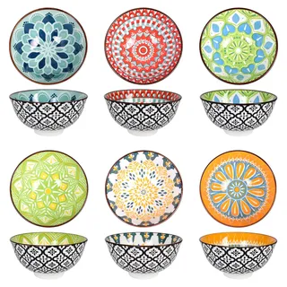 Kleine Dessertschale aus Keramik 6 Stil Snack Schalen Set, Bunt Müslischalen Porzellan Salatschüssel, Keramik Schüssel Schälchen Klein für Eiscreme Dessert Nachtisch Snack Reis - Bohemian Style