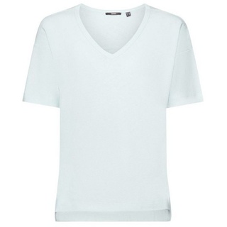 Esprit Collection T-Shirt T-Shirt mit V-Ausschnitt aus Leinen-Mix (1-tlg) grün S