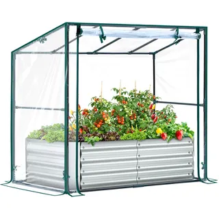 Ohuhu 3 in 1 Hochbeet Metall mit Gewächshaus Frühbeet & PVC Foliengewächshaus, Hochbeet Frühbeet mit Tomatenhaus Kräuterbeet mit Stahlrahmen Blumenkasten für Garten 120×60×30 cm