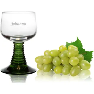 1 personalisiertes Weinrömer Römerglas mit grünem Fuß, 0,12L KLEIN - MIT Füllmarke (1 Stück) - Römerglas mit Gravur Name