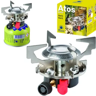MEVA Gas-Campingkocher für Gaskartuschen Gewinde Ventil ATOS Piezo-Zünder 1,8 kW