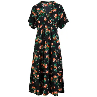 Blutsgeschwister Sommerkleid Saint Tropen - Kleid Damen - Sommerkleid - Midikleid - Kleider Damen orange|schwarz 3/4-Länge | S