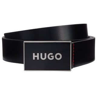 HUGO Ledergürtel Gerrity_Sz30 mit Markenlabel auf der Schnalle schwarz 105