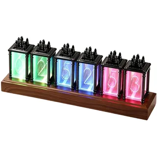 Viridux Nixie Tube Clock RGB 7 Modi 8 Farben Helligkeit Regelbar | 12/24 Stunden Schalter, Galvanisch Gehäuse, Korrosionsbeständig, RGB LED Röhrenuhr für Wohnzimmer oder Arbeitszimmer