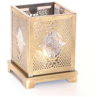 Casa Moro Windlicht Orientalisches Windlicht Mahir aus Glas & Metall (Ramadan Weihnachten Deko Teelichthalter Antik-Gold Look, 1 St), Marokkanische Glas Laterne für drinnen & draußen goldfarben