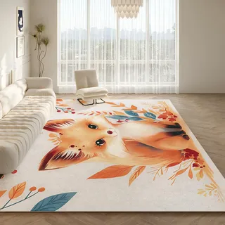 NAWVNMI Waschbarer Teppich Krabbelmatte Babyzimmer Kinder rutschfest Flauschig Teppich Teppich Kinderzimmer Junge Mädchen Kinderteppich, Fuchs - Blatt Fuchs, 200 x 300 cm