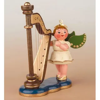 Hubrig Volkskunst GmbH Hubrig Volkskunst Engel mit Harfe - 6,5cm / Weihnachtsengel - Original Erzgebirge Engel