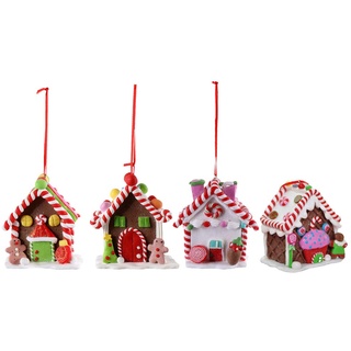 TOYANDONA 4pcs Lebkuchenhaus Dekoration Bunte Candy Haus Weihnachten Dekration Anhänger für Weihnachtsbaum Fenster Mini Garten Weihnachten Deko (Zufälliger Stil)