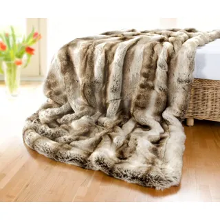Wohnen & Accessoires Felldecke, Fellimitat in 5 Größen Webpelzdecke Wolf grau-braun als Kuscheldecke und Tagesdecke (150 x 200 cm)