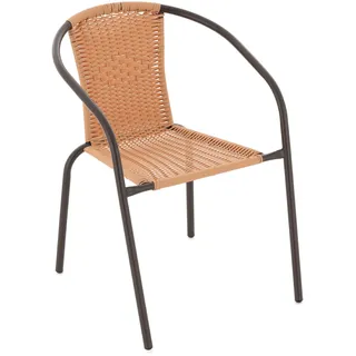 Nexos Trading Bistrostuhl Stapelstuhl Balkonstuhl Rattanstuhl Gartenstuhl Terrassenstuhl – Poly-Rattan Stahlgestell – stapelbar – Hell-Braun