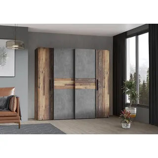 FORTE KALIXTUS Schrank 200, Kleiderschrank, Schwebetürenschrank Industrial Schlafzimmer Drehtürenschrank, 4-türig Old – Wood Vintage / Betonoptik Dunkelgrau, 200 cm breit x 190.5 cm hoch x 62 cm tief