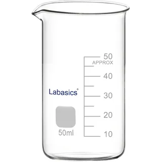 Labasics Glas-Hochbecher, mit Ausgießlippe, 1Er-Pack, 50 ml | Messbecher aus Borosilikatglas, Graduierte hohe Griffin-Form, mit klarer Skala, für den Laborgebrauch