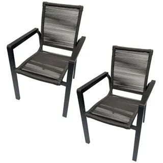belavi Stapelstuhl 2er Set Rope Stapelstuhl für Garten & Balkon – leichter Gartenstuhl, Seilbespannung, robust & pflegeleicht, ca. 56x89x61cm, grau grau