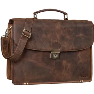 STILORD Miguel Klassische Leder Aktentasche Schwarz Herren große Businesstasche Arbeit Bürotasche mit Schloss zum Umhängen 15,6 Zoll Laptoptasche Farbe:Sepia - braun